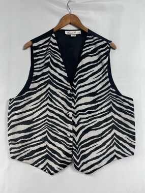 Ashley Stewart Zebra Print Vest Black 14/16 Plus White Stripe Garment Animal
